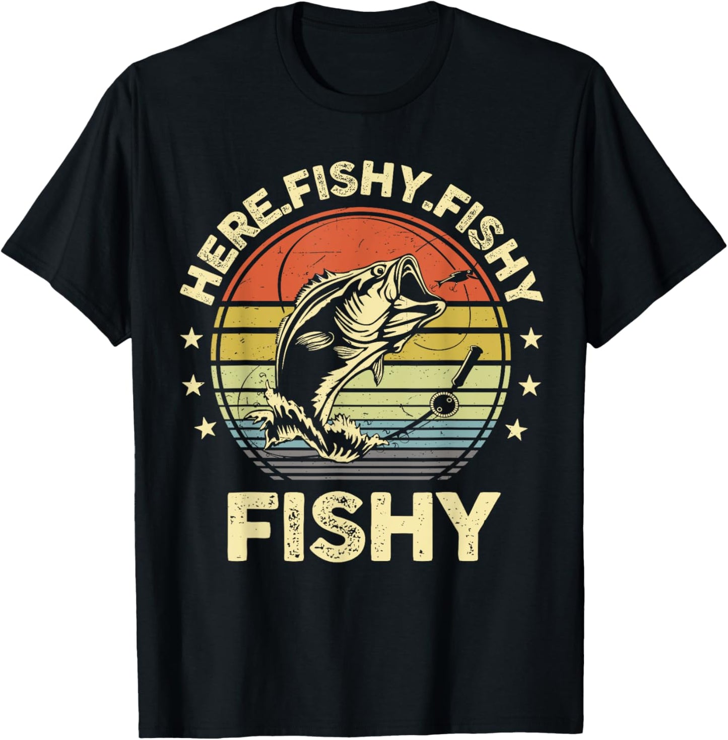 CAT Fishing-Shirt Here-Fishy Bass Fish Funny Dad T-Shirt