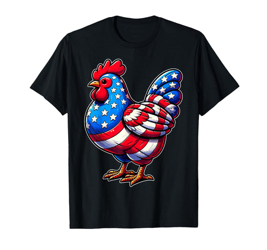 Chicken USA Flag Sunglasses 4th of July Patriotic Chicken T-Shirt for Women Men