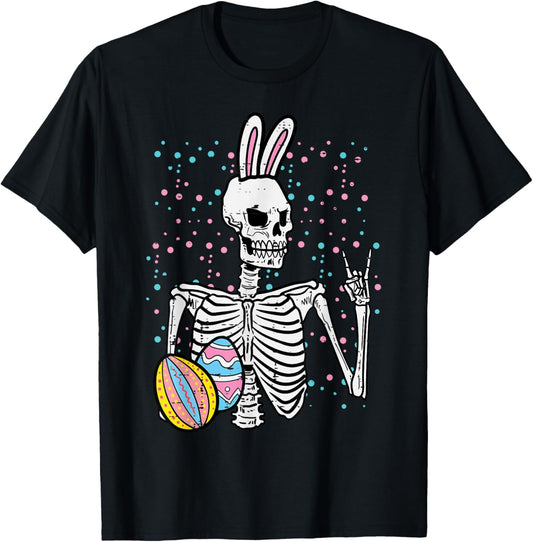Easter Skeleton Bunny Rock Hand Rocker Boys Kids Men Teens T-Shirt