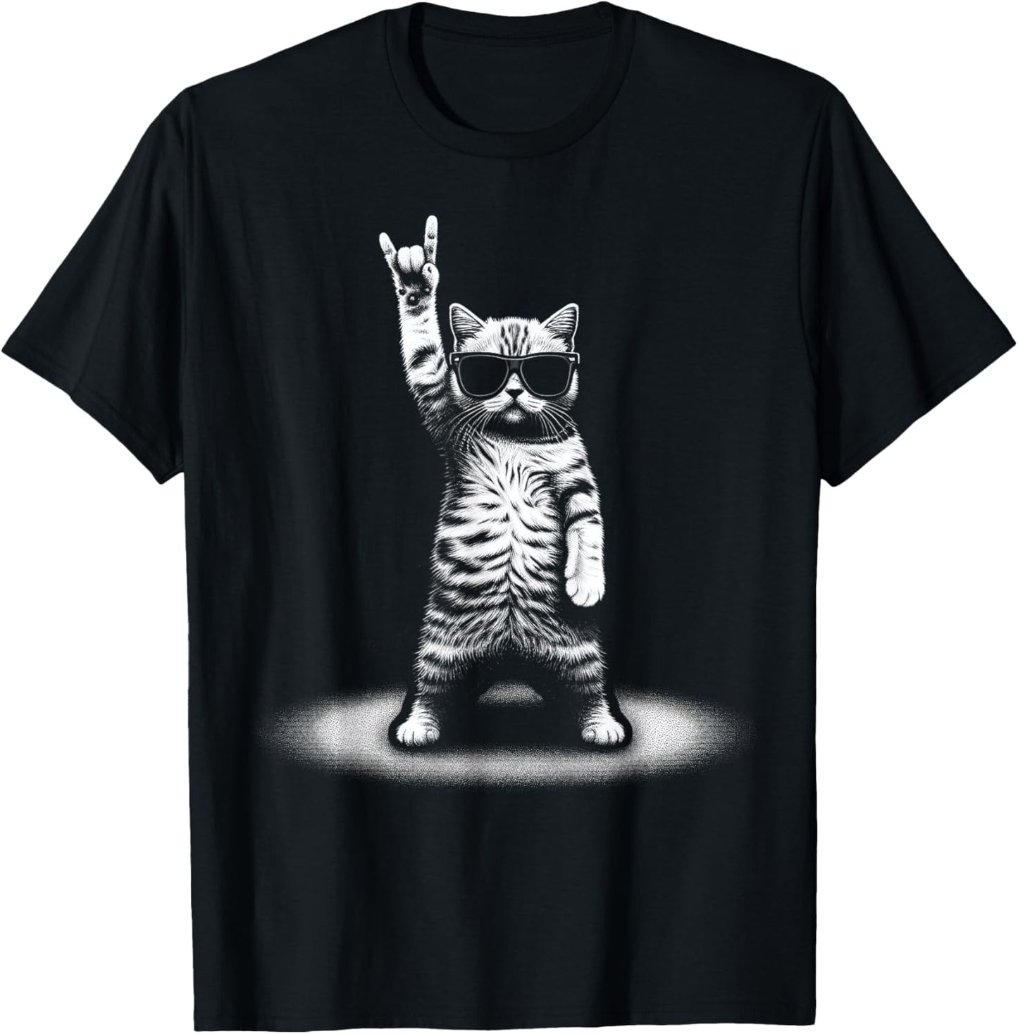 Retro Cat Rock Music Gift Men Kids Women Funny Cat T-Shirt