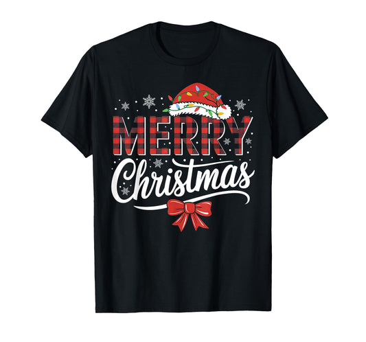 Merry Christmas Lights Red Santa Hat Xmas Family Men Women T-Shirt