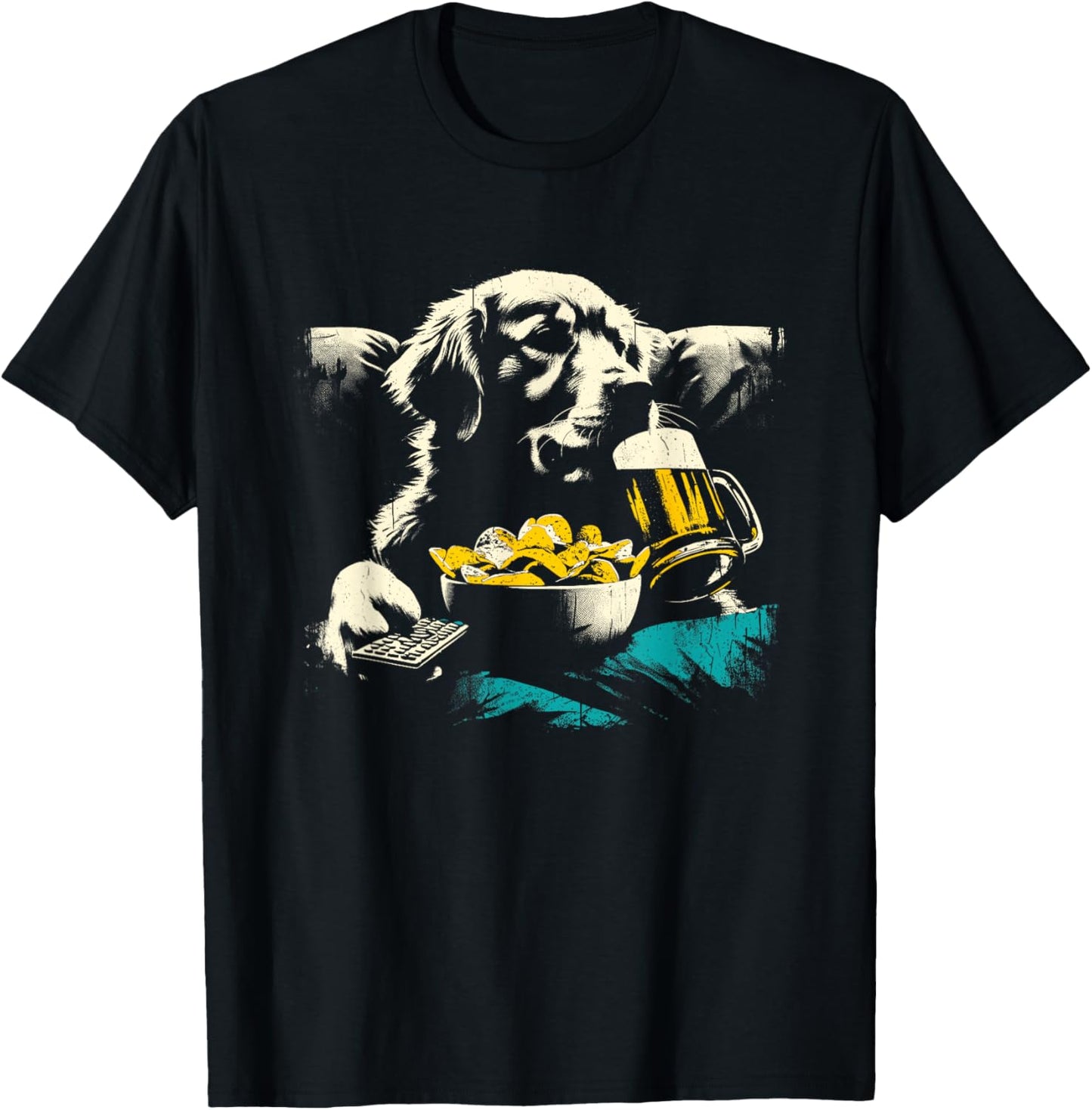 Golden Retriever Watching TV - Funny Snacks Beer Dog Lover T-Shirt