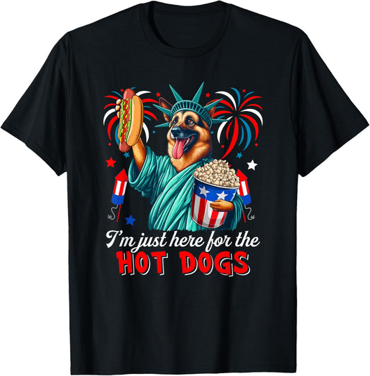 Here For Hot Dogs 4th Of July German Shepherd Cosplay Statue T-Shirt