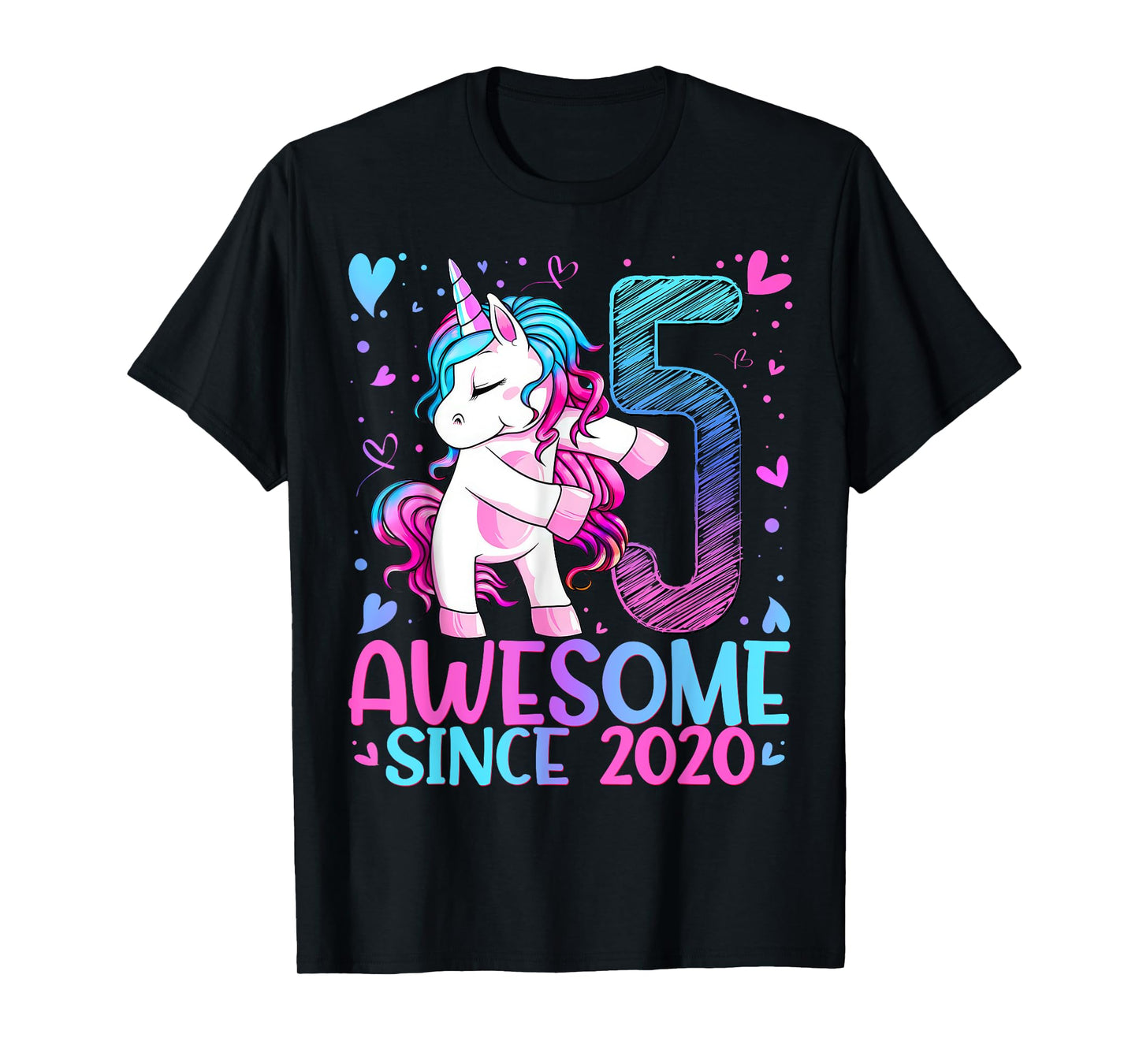 5th Birthday Unicorn Awesome Since 2020 Birthday Girl Party T-Shirt
