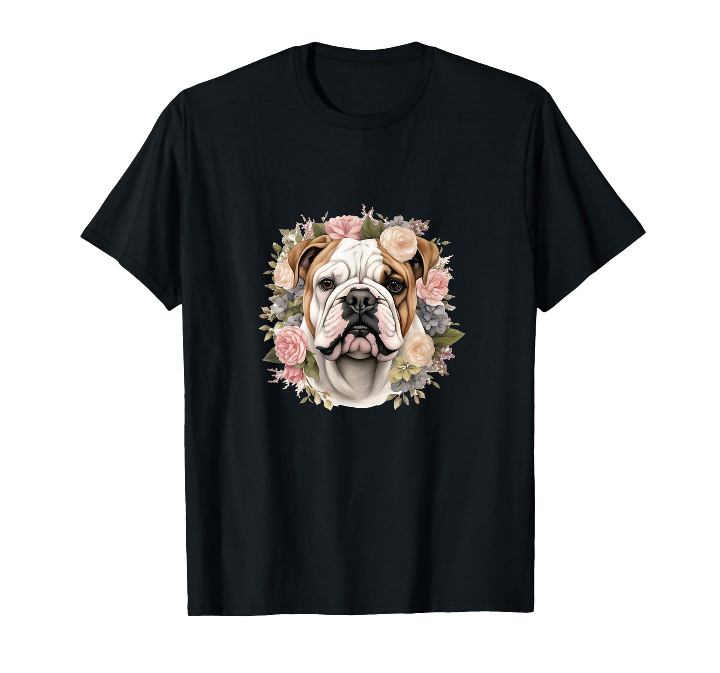 Floral English Bulldog Pastel Flower Border T-Shirt