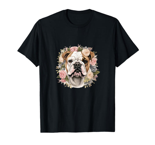 Floral English Bulldog Pastel Flower Border T-Shirt