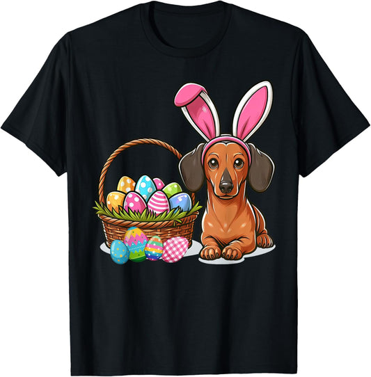 Cool Easter Dachshund Easter Basket Bunny Ears Happy Easter T-Shirt