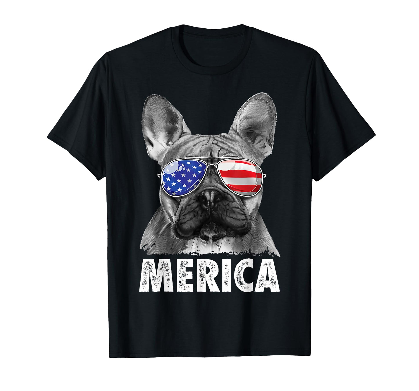 French Bulldog 4th of July Merica American Flag Sunglasses T-Shirt