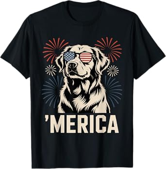 Golden Retriever Merica Dog Patriotic 4th Of July T-Shirt