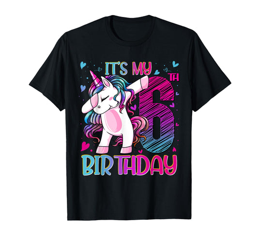 6 Year Old Unicorn Dabbing 6th Birthday Girl Unicorn Party T-Shirt