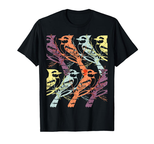 Blue Jay Retro Minimal Design Bird T-Shirt