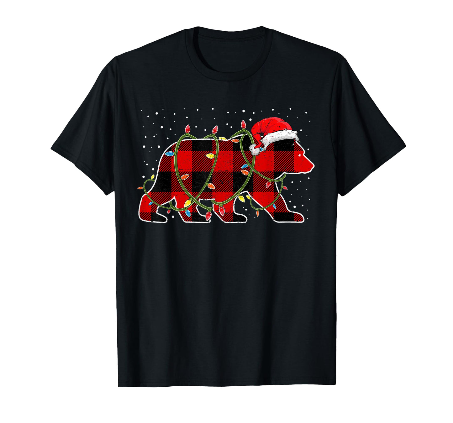 Red Buffalo Plaid Christmas Tree Light Bear Pajama Sweater T-Shirt