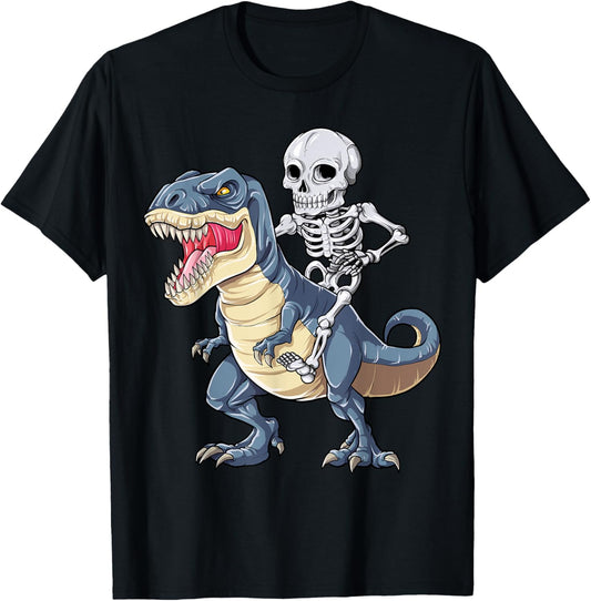 Skeleton Riding Dinosaur T rex T Shirt Halloween Kids Boys T-Shirt