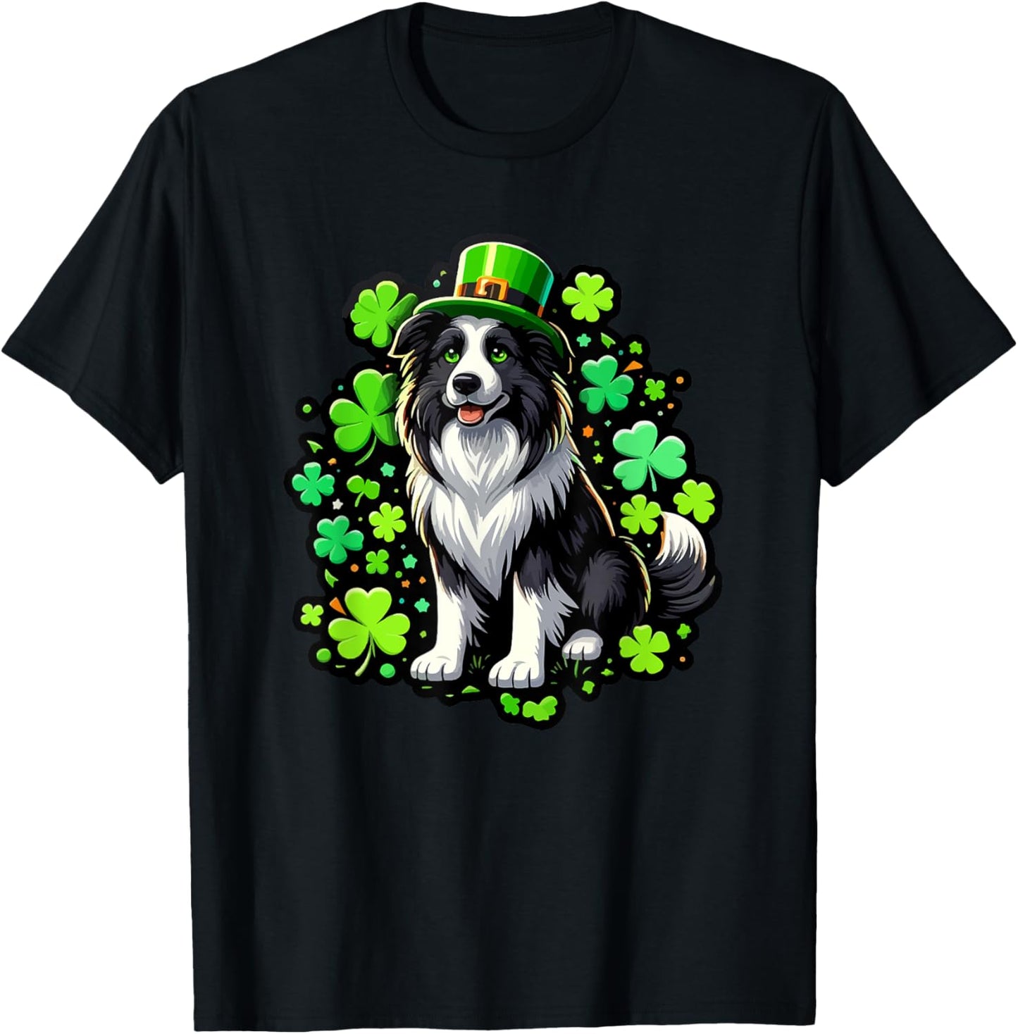 Border Collie Funny St Patrick Day Lucky Irish Shamrock Dog T-Shirt