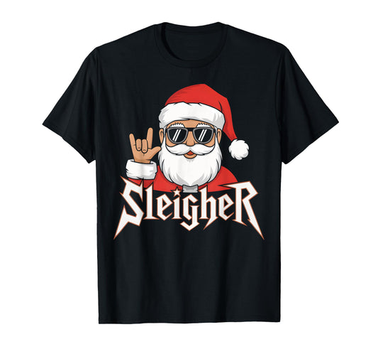 Sleigher Santa Claus Funny Rock Music Santa Claus Christmas T-Shirt