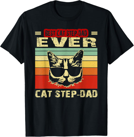 Mens Vintage Best Cat Step-Dad Ever Shirt Cat Step-Dad Fathers T-Shirt