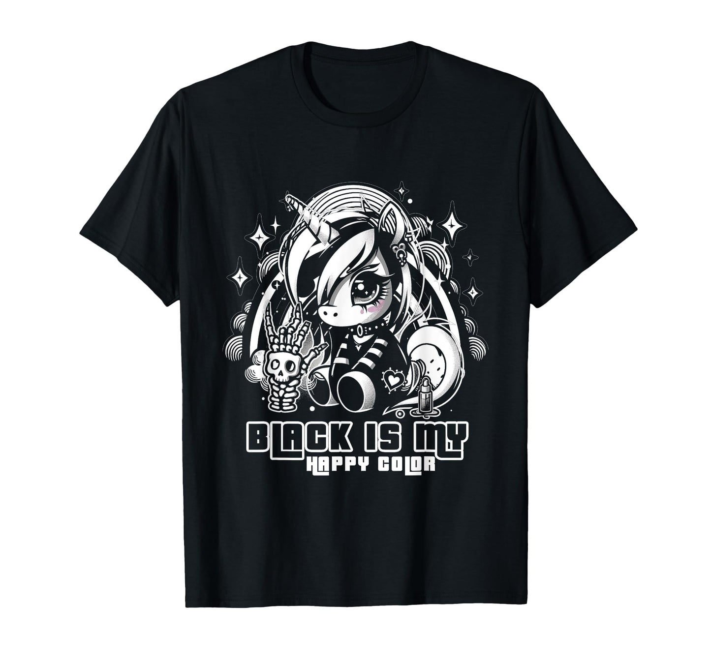 Black Is My Happy Color Goth Girl Emo Gothic Unicorn T-Shirt