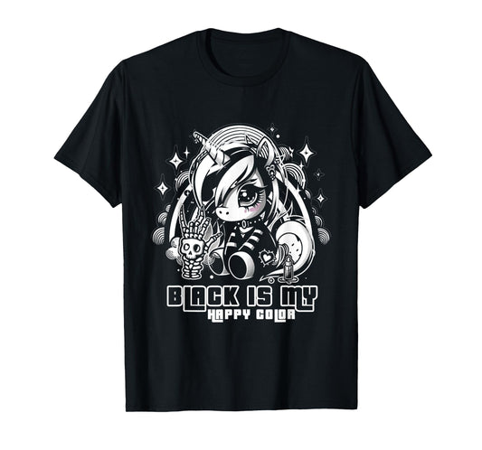 Black Is My Happy Color Goth Girl Emo Gothic Unicorn T-Shirt