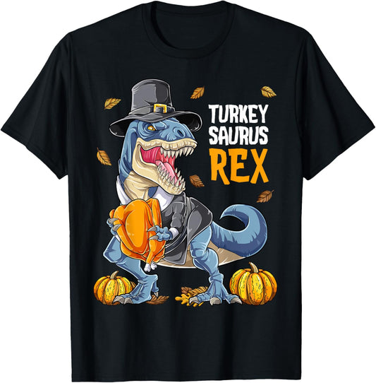 Dinosaur Thanksgiving Boys Turkey Saurus T rex Pilgrim Men T-Shirt