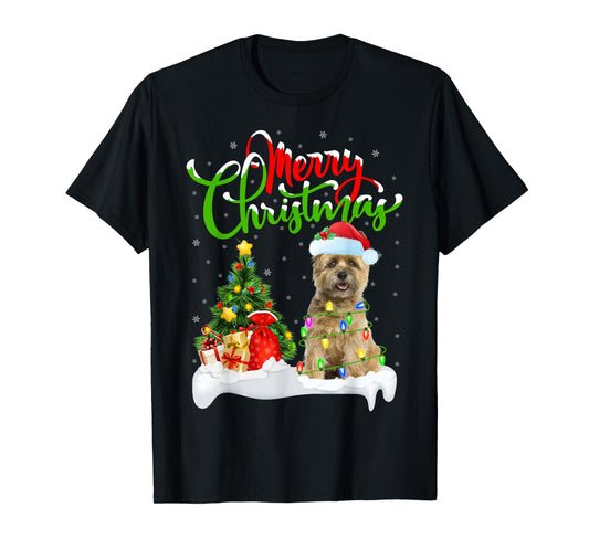 Xmas Tree Lights Santa Hat Cairn Terrier Dog Christmas T-Shirt for Men Women Kids