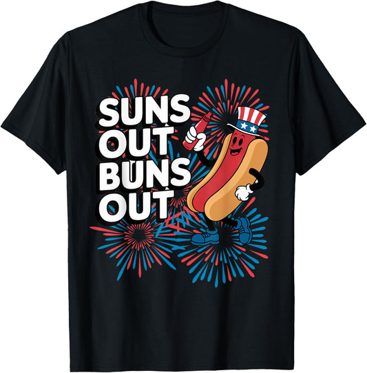 Suns Out Buns Out Funny 4th of July Hot Dog Patriotic Summer T-Shirt