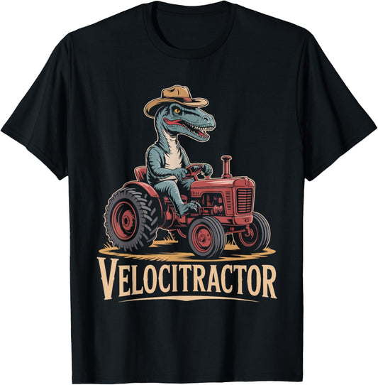 Velocitractor Dinosaur Sunset Retro Fun T-Shirt
