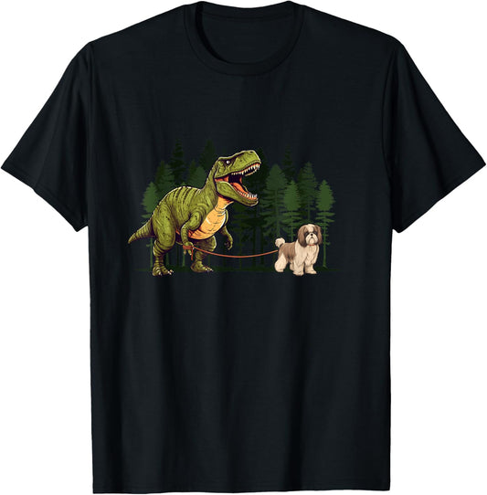 Shih Tzu Dinosaur T-Rex Walking Funny Dog Trex Men T-Shirt