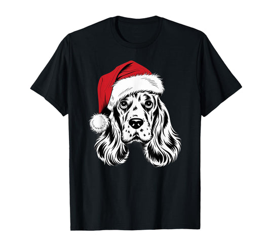 Joyful Cocker Santa Dog on Cocker Spaniel Christmas T-Shirt