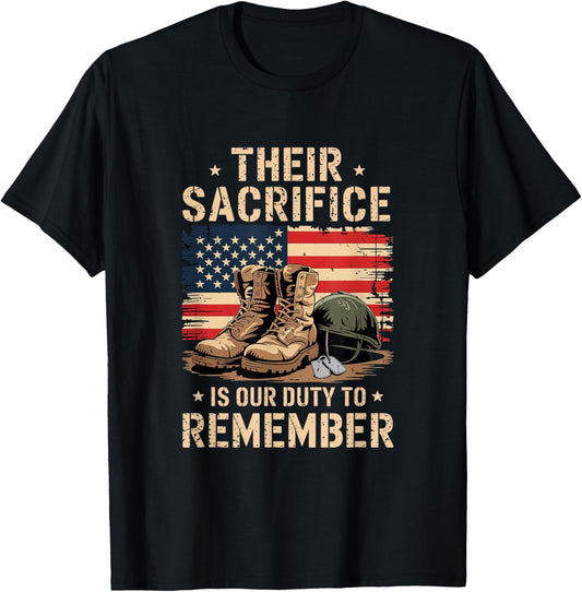 Memorial Day Honor Fallen Heroes Military Boots Dog Tags T-Shirt