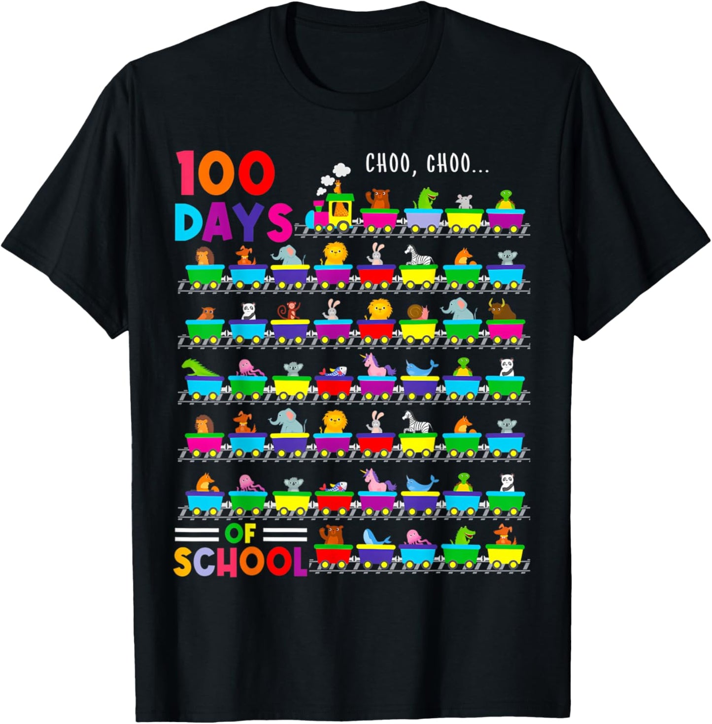 100 Days Train With Animals Kids 100 Days Of School T-Shirt