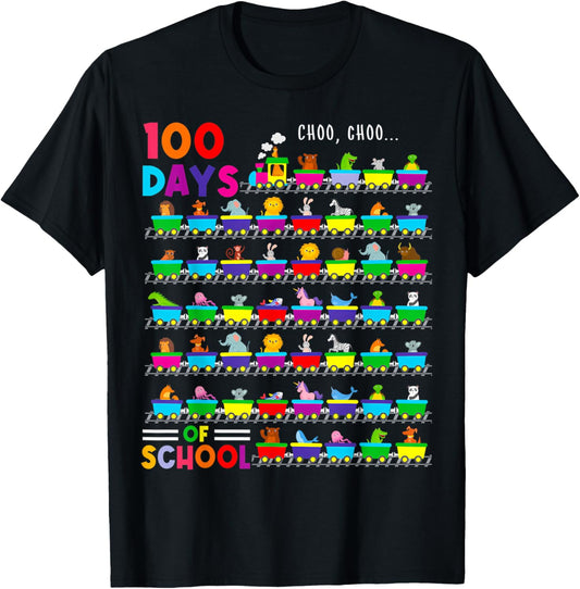 100 Days Train With Animals Kids 100 Days Of School T-Shirt