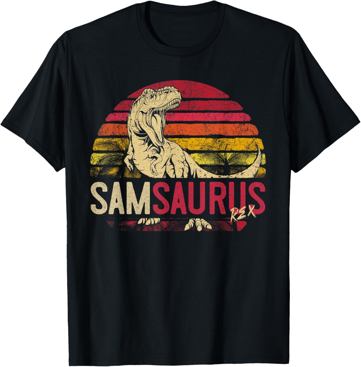 Sam Saurus Funny Personalized Dinosaur T Rex Name Boys Gift T-Shirt