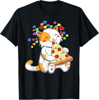 Funny Cats and Pizza Kitty Hearts Pet Lovers T-Shirt