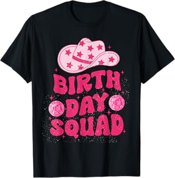 Groovy Birthday CowGirl Floral Retro Western Birthday Squad T-Shirt