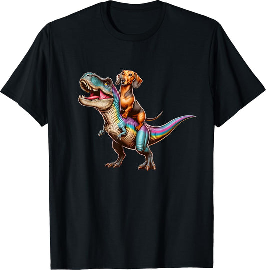 Dachshund Riding T-Rex Dinosaur Dog Lover T-Shirt