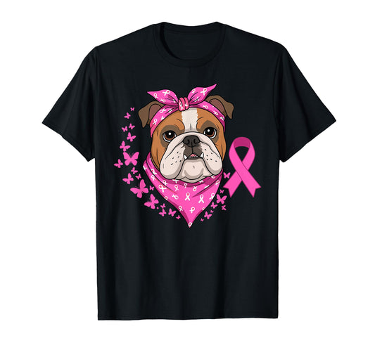 English Bulldog Breast Cancer Ribbon Dog Awareness Month T-Shirt