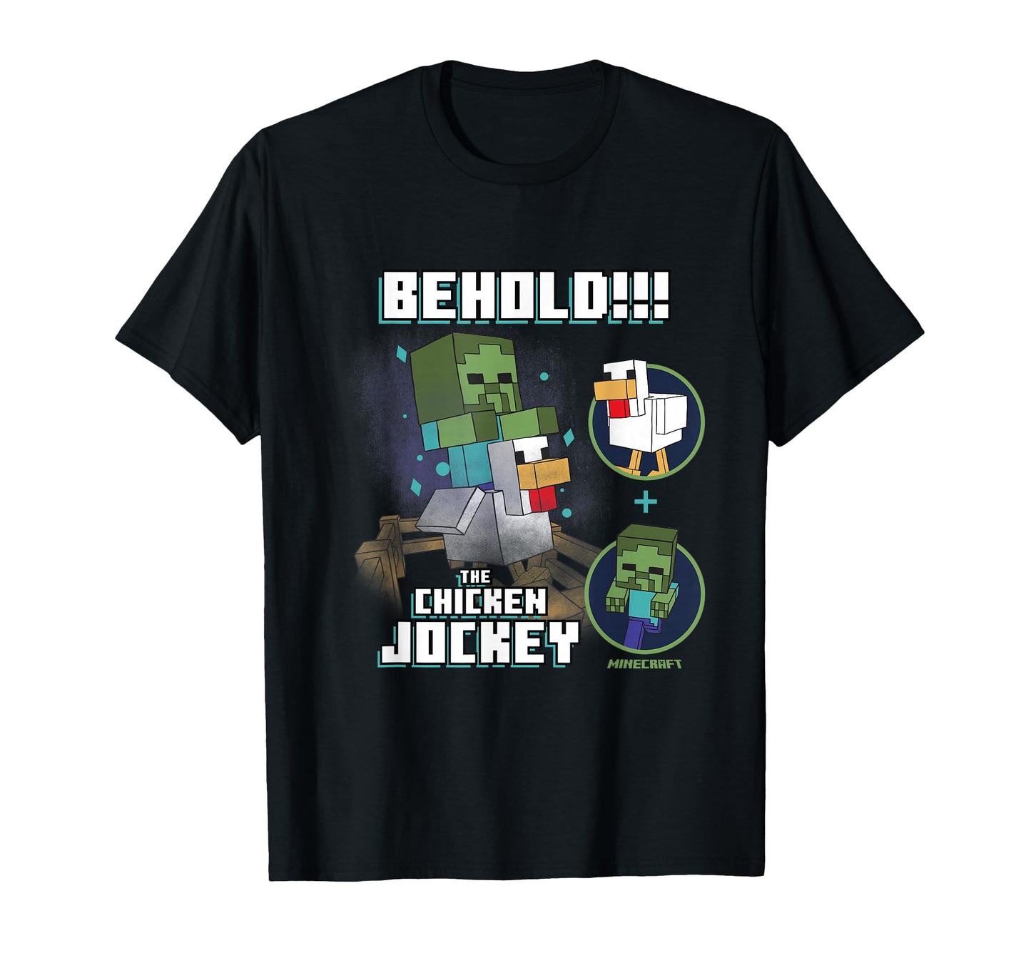 Minecraft Behold The Chicken Jockey Zombie on Chicken Design T-Shirt