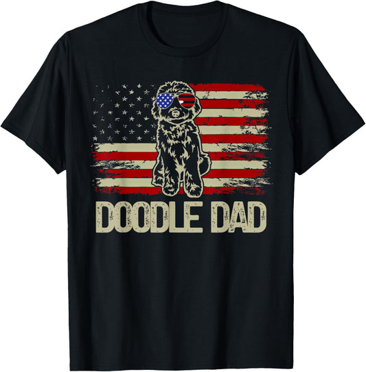 Patriotic Doodle Dad Goldendoodle American Flag 4th of July T-Shirt