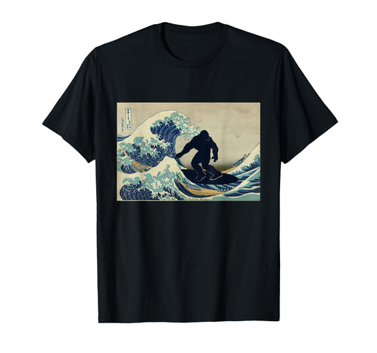 bigfoot surfing great wave off Kanagawa T-Shirt