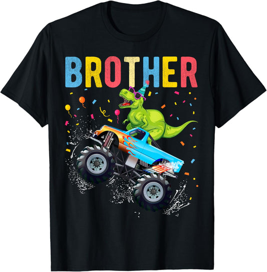 Brother TRex Dinosaur Monster truck Birthday Family Matching T-Shirt