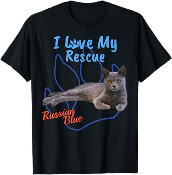 I Love My Rescue Russian Blue Cool Adopted Cat T-Shirt T-Shirt for Men Women Girls Kids