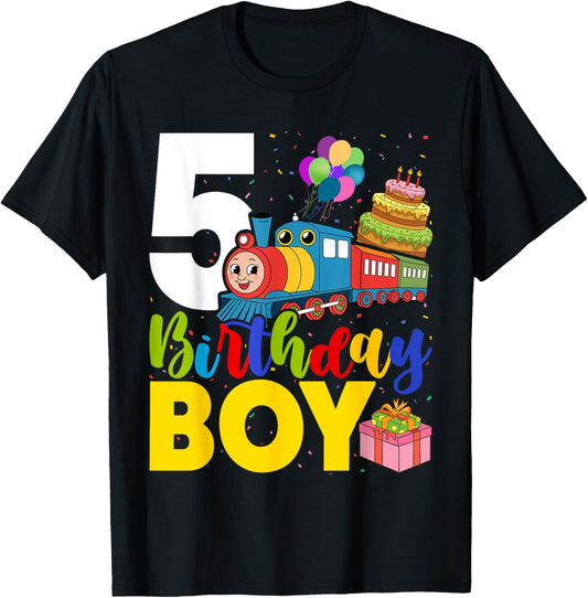 Kids 5th Birthday Train Boys 5 Years Old I'm Five T-Shirt