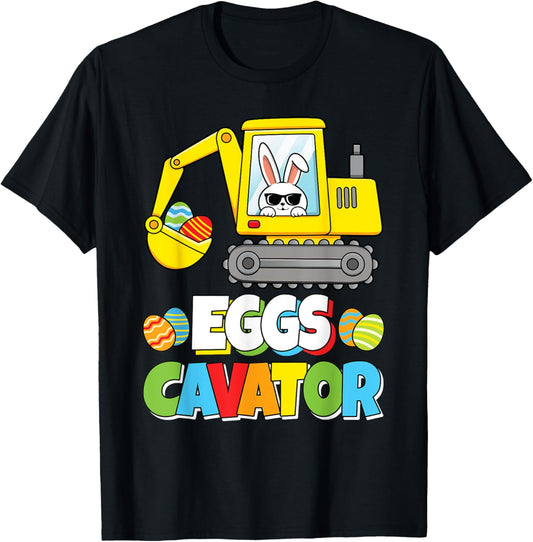 Eggs Cavator Easter Bunny Excavator Funny Rabbit Boys Kids T-Shirt