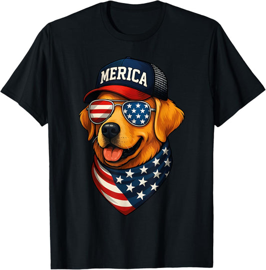 Funny Patriotic Labrador Retriever Merica Happy 4th Of July T-Shirt