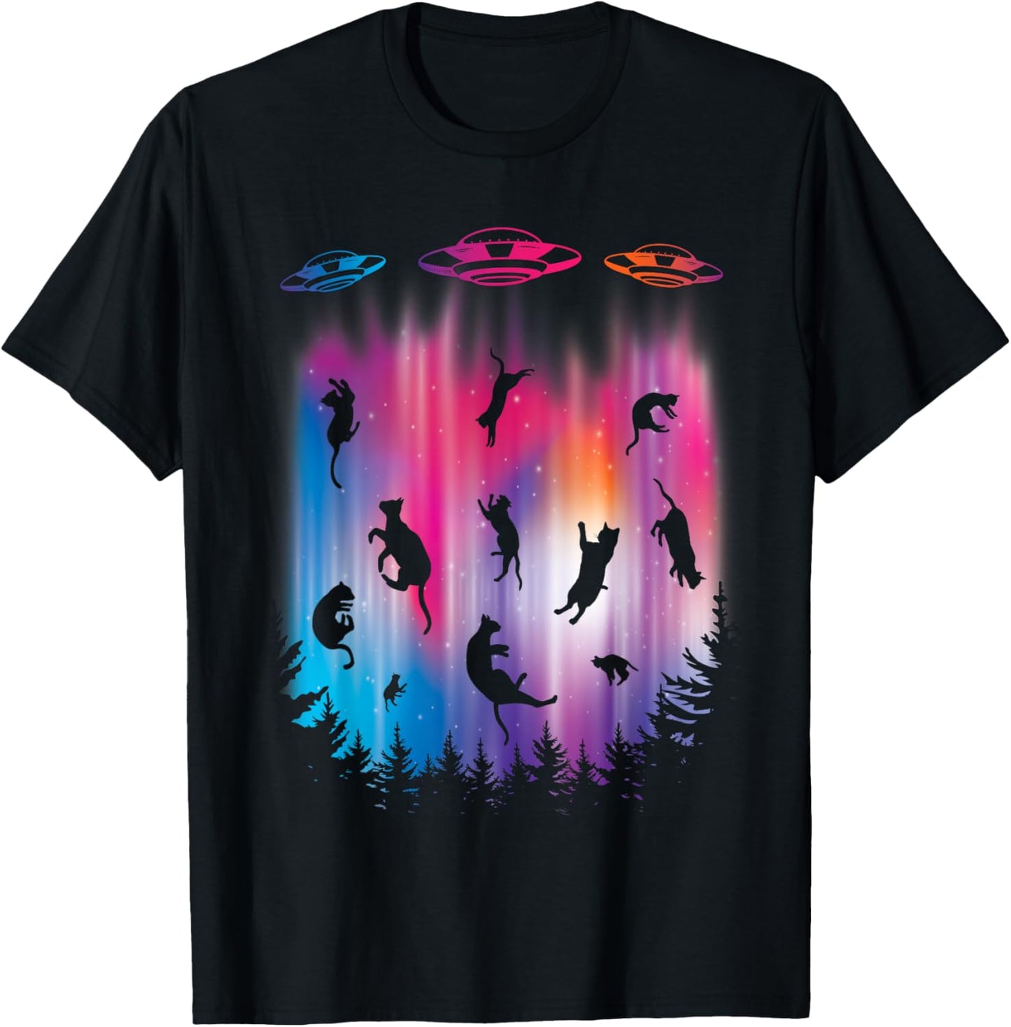 Alien Abduction Cat Flying Saucer Funny UFO T-Shirt