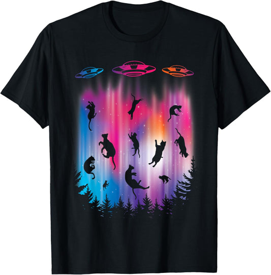 Alien Abduction Cat Flying Saucer Funny UFO T-Shirt