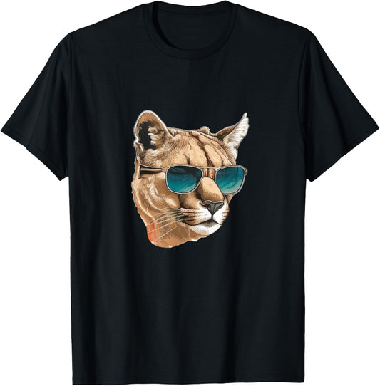 Cool Wild Cat Face with Sunglasses for Cougar Lovers T-Shirt