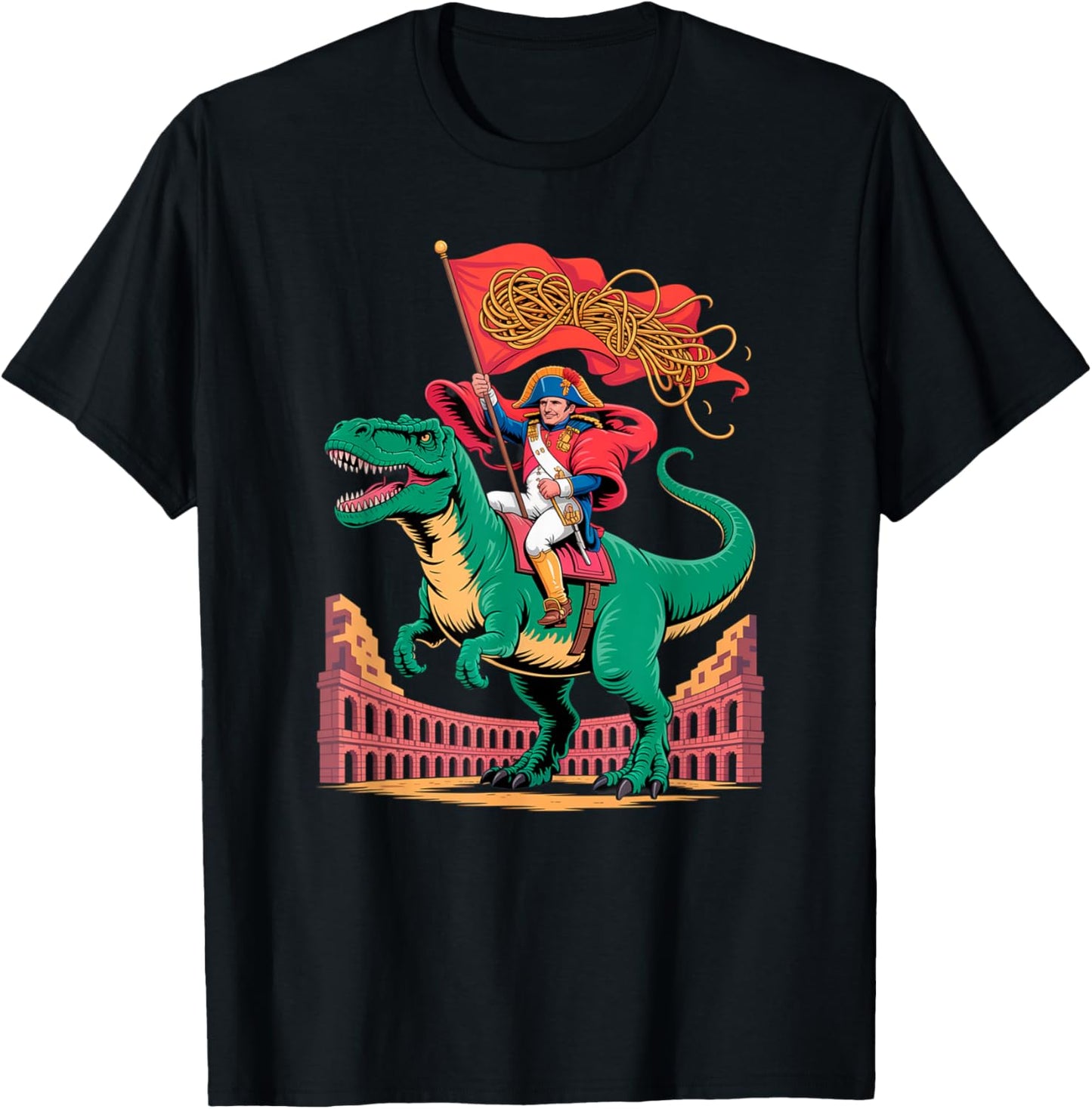 Napoleon Dinosaur Mashup Retro Pixel Historical Parody T-Shirt