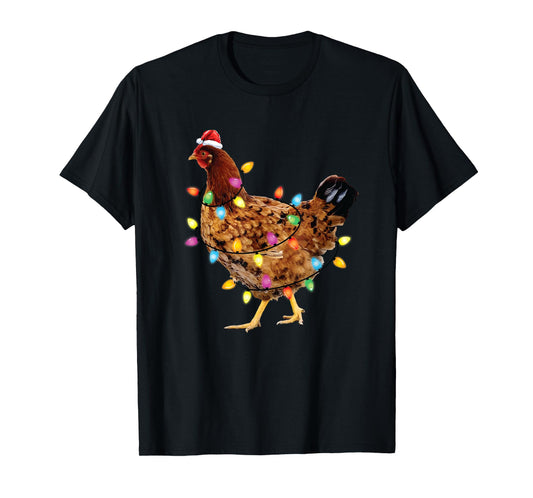 Christmas Lights Santa Chicken Funny Xmas Tree Chicken T-Shirt