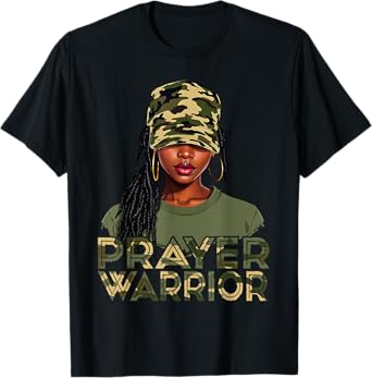 Camo Hat Prayer Warrior God Jesus Christian Black Girl Women T-Shirt